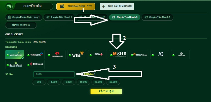 Cach gui tien Fb88 qua One Click Pay