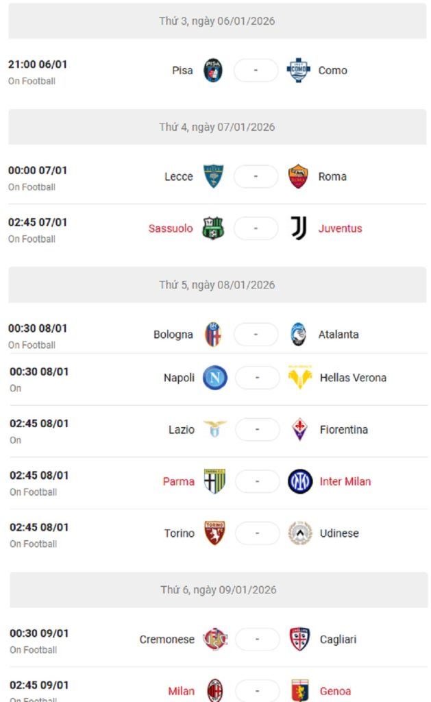 Lich thi dau Serie A 2025/26 vong 19