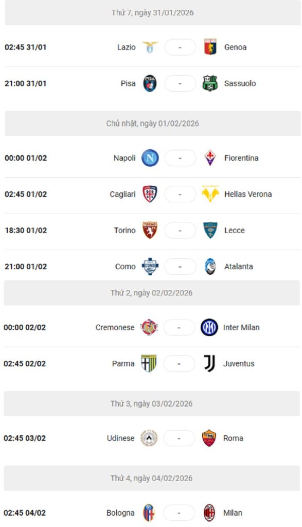 Lich thi dau serie A 2025/26 vong 23