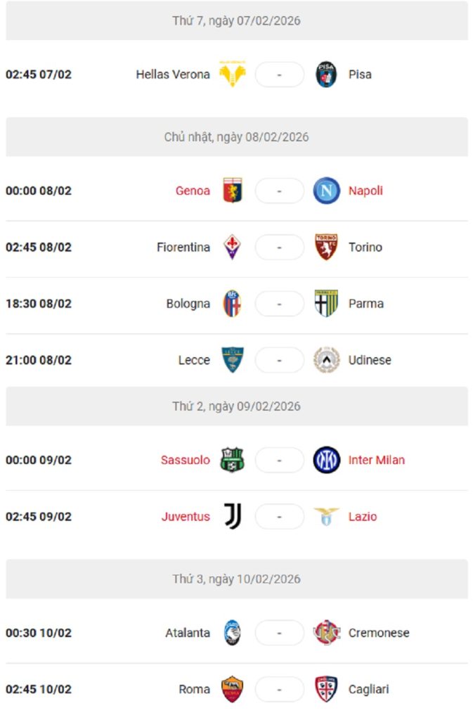 Lich thi dau Serie A 2025/26 vong 24