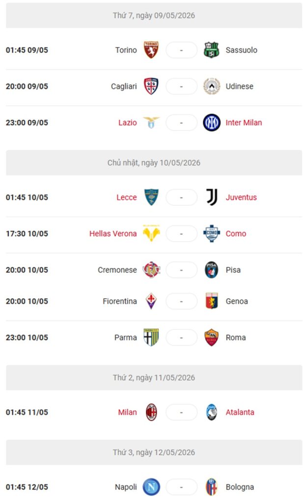 Lich thi dau Serie A 2025/26 vong 36